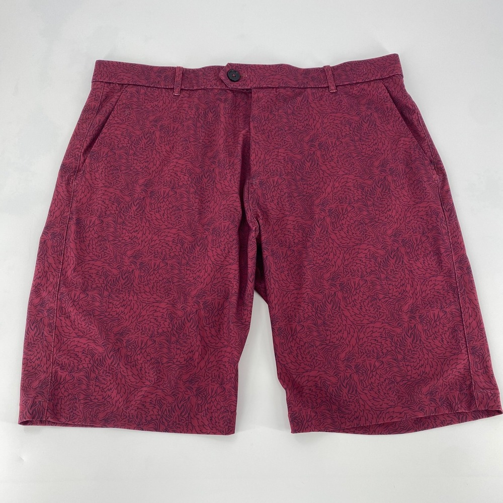 Greyson‎ Clothiers Montauk Golf Shorts Mens 36 Burgundy Red Abstract Print Sport